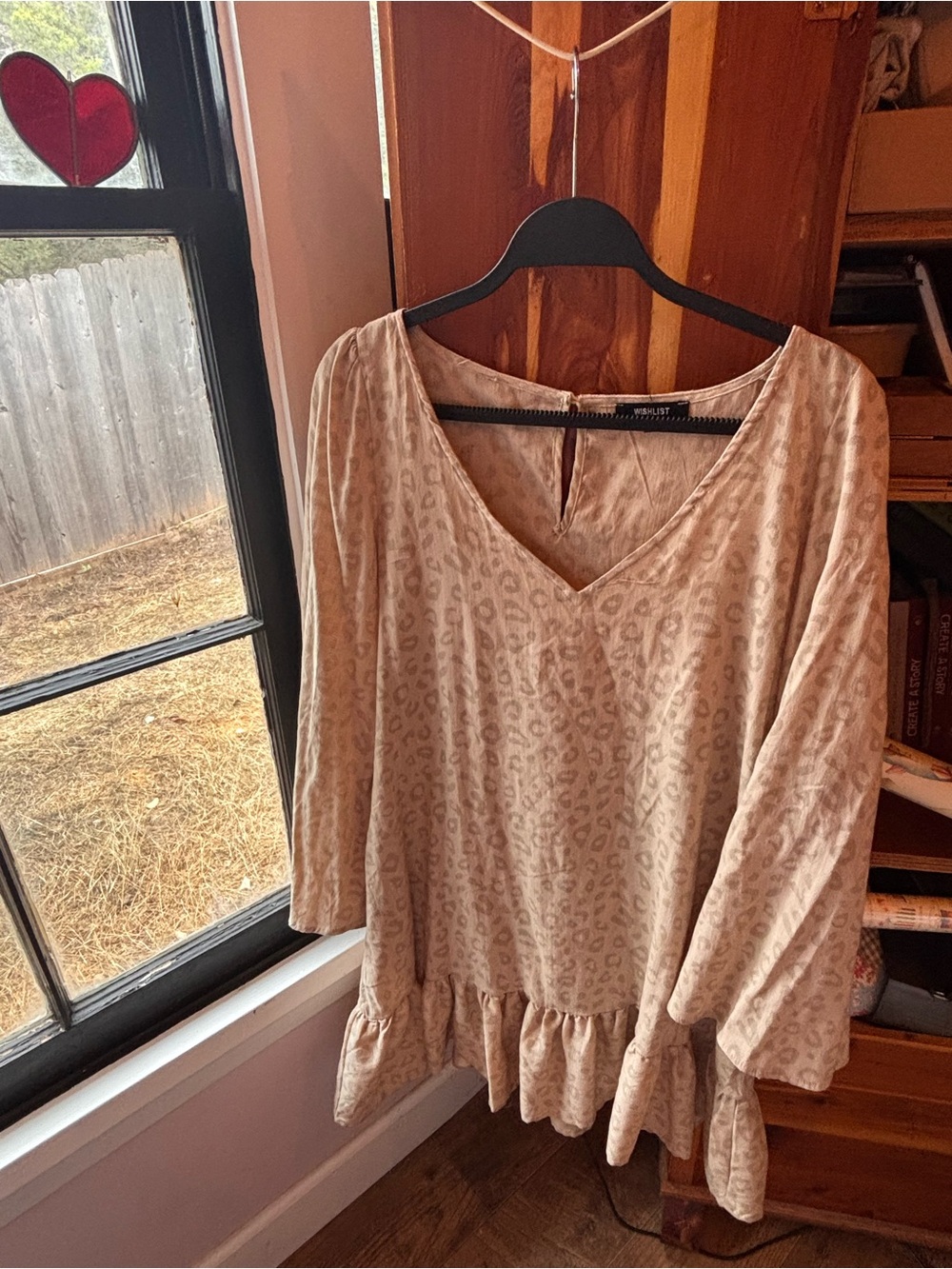Wishlist Beige Leopard-Print V-Neck Ruffle Hem Tunic